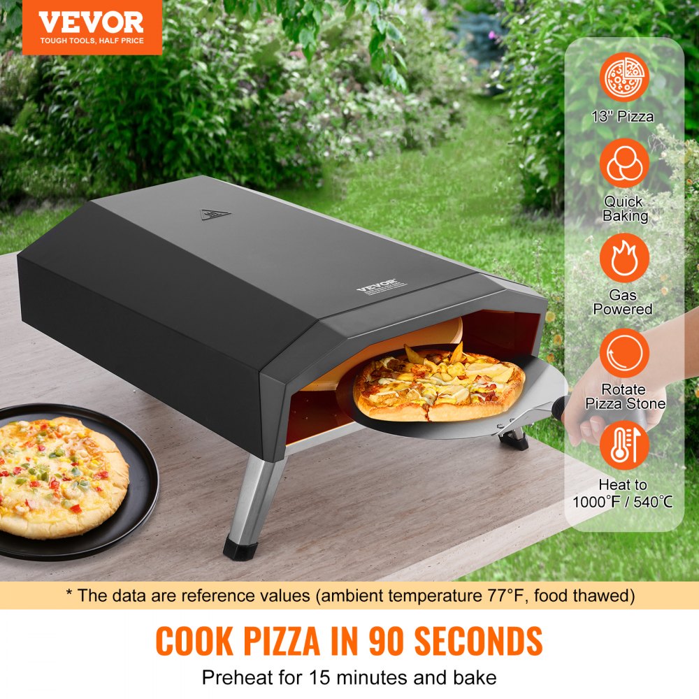 VEVOR Forno per Pizza da Esterno a Gas 330 mm Griglia Portatile da Esterno, con Pietra in Cordierite Spessa, Gamba Pieghevole Forno con Copertura Impermeabile Spray di Ferro per Campeggio e Cortile