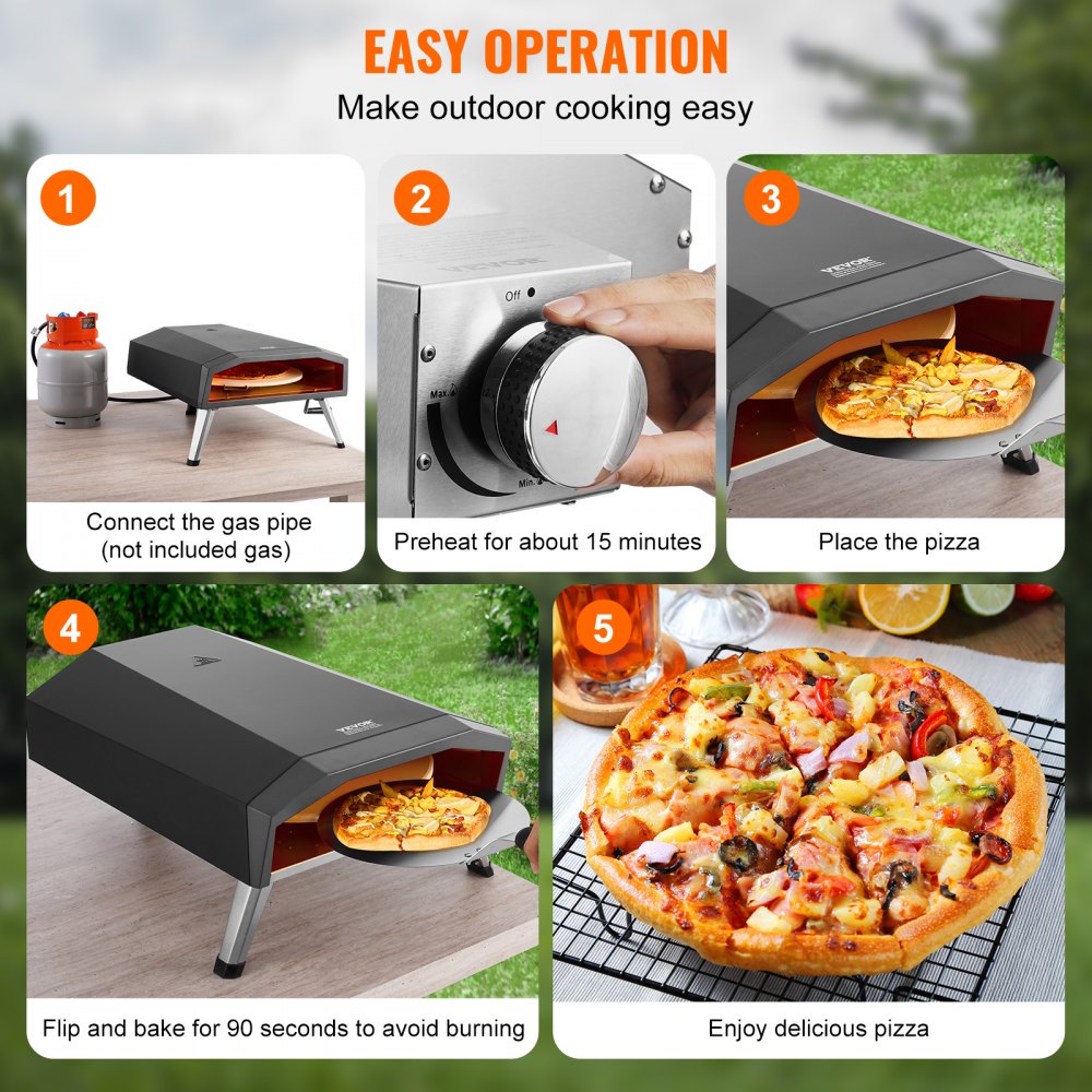VEVOR Forno per Pizza da Esterno a Gas 330 mm Griglia Portatile da Esterno, con Pietra in Cordierite Spessa, Gamba Pieghevole Forno con Copertura Impermeabile Spray di Ferro per Campeggio e Cortile