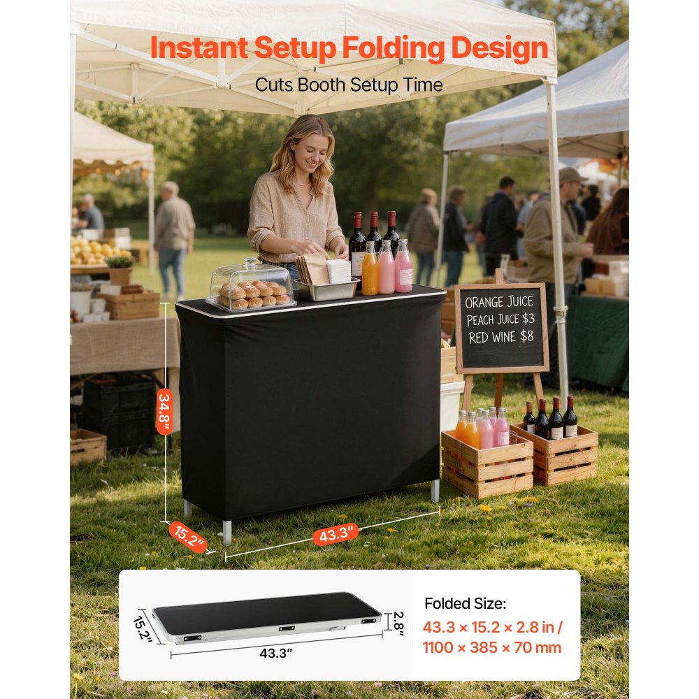 VEVOR Tavolo da Bar Pieghevole e Portatile per Esterno, Bancone Leggero 1100 x 385 x 885 mm, con Borsa per il Trasporto, Ripiano Portaoggetti e Tela Rimovibile, Postazione per Bancarelle in Fiera
