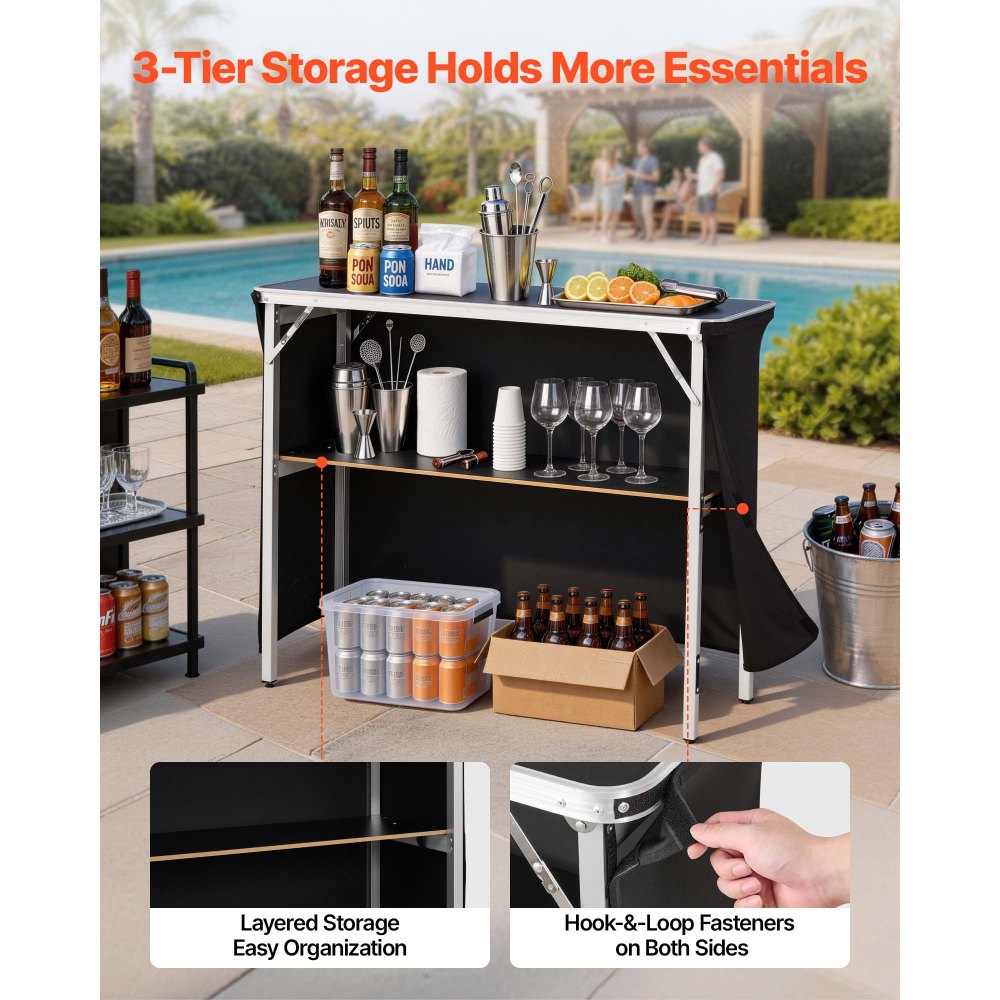 VEVOR Tavolo da Bar Pieghevole e Portatile per Esterno, Bancone Leggero 1100 x 385 x 885 mm, con Borsa per il Trasporto, Ripiano Portaoggetti e Tela Rimovibile, Postazione per Bancarelle in Fiera