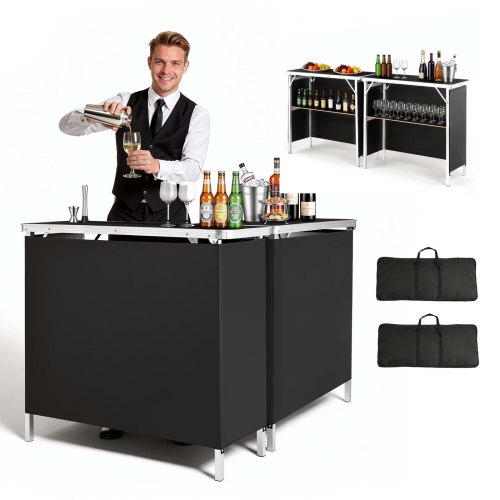VEVOR Tavolino da Bar Pieghevole e Portatile 2 Pezzi per Esterno, Mobile Pieghevole 980 x 385 x 870 mm, con Borsa per il Trasporto e Ripiano Portaoggetti, per Servizi Bancarelle Eventi Feste e Fiere