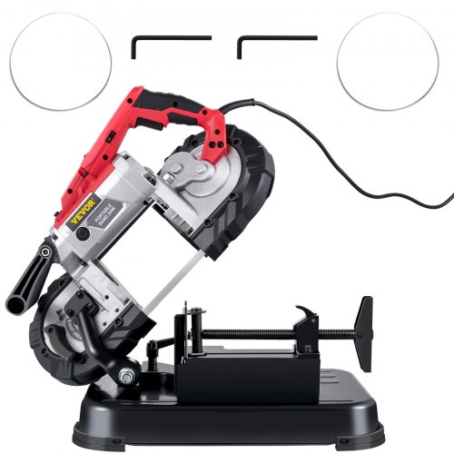 VEVOR Sega a Nastro Portatile a Velocità Variabile, 5 Pollici 1100 W Segatrice a Nastro con Base per Tagliare Acciaio Inossidabile, Alluminio, Metallo, Ferro, Cavi Rigidi, Legno, PVC, Plastica, Gomma