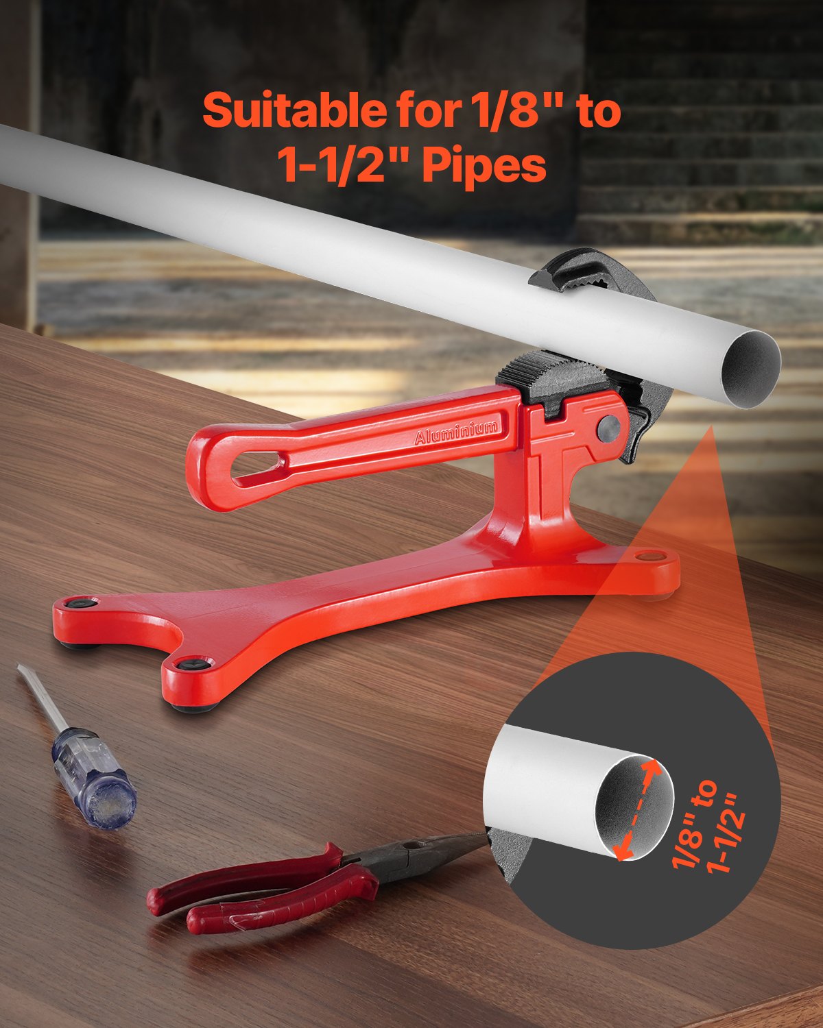 VEVOR Morsa per Tubi Portatile 270 x 115 x 130 mm Morsa per Tubi in Alluminio Leggero, Ideale per Installazione, Riparazione e Manutenzione Idraulica in Loco, Adatta a Vari Cantieri