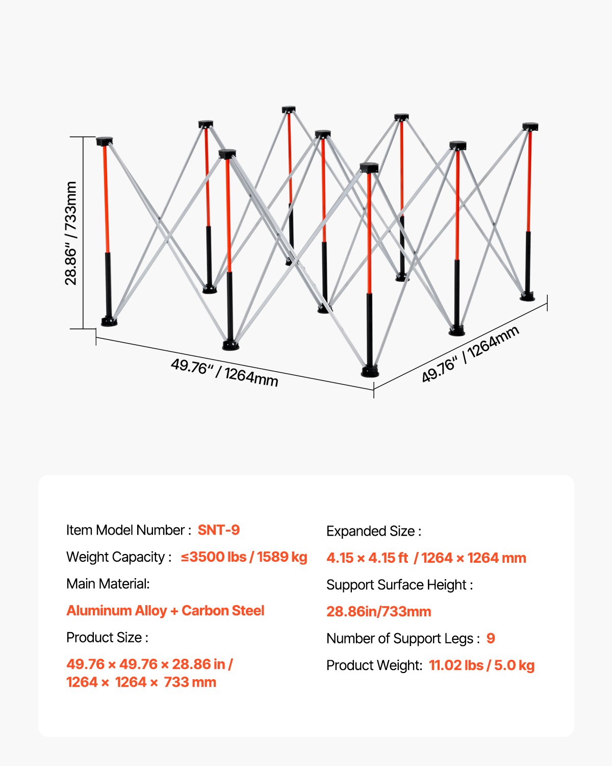 VEVOR Portable Folding Assembly Stand (1264 x 1264 x 733 mm), Collapsible Workbench Stand with 1589 kg Load Capacity & Storage Bag (no tabletop) for Garage Workshop