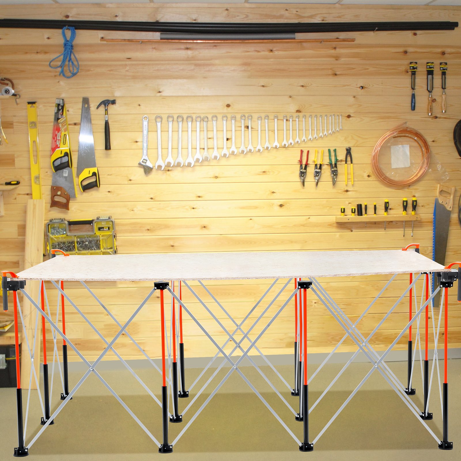 VEVOR Portable Folding Assembly Stand (1865 x 1261 x 733 mm), Collapsible Workbench Stand with 2041 kg Load Capacity & Storage Bag (no tabletop) for Garage Workshop