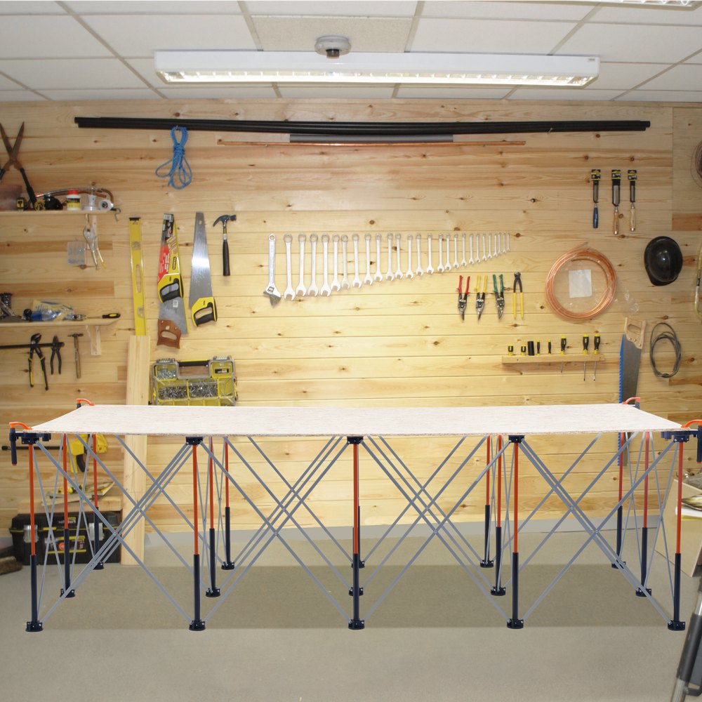 VEVOR Banco da Lavoro Pieghevole Portatile 2445 x 1255 mm Tavolo di Lavoro Pieghevole Senza Montaggio, Carico di 2724 kg con Borsa Portaoggetti, Piano del Tavolo Non Incluso, per Garage, Officina