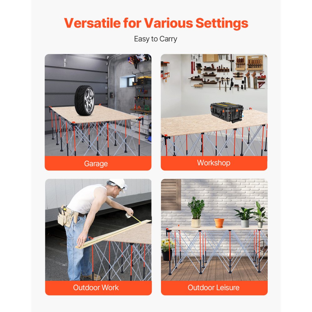 VEVOR Portable Folding Assembly Stand (970 x 215 x 350 mm), Collapsible Workbench Stand with 2724 kg Load Capacity & Storage Bag (no tabletop) for Garage Workshop