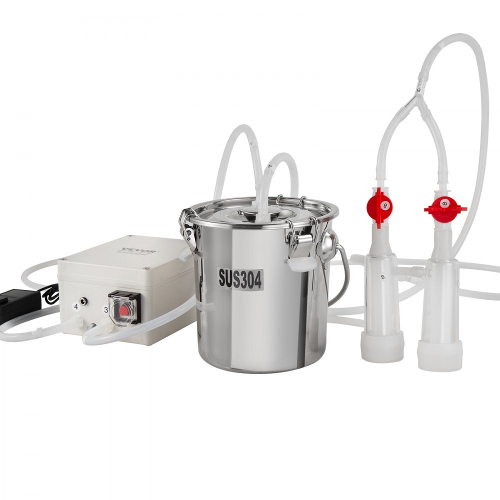 VEVOR Mungitrice per Capre, Secchio in Acciaio Inox 3 L, Mungitrice Sottovuoto Elettrica Automatica a Pulsazioni, Mungitrice Portatile Tubi in Silicone Alimentare, Aspirazione Regolabile