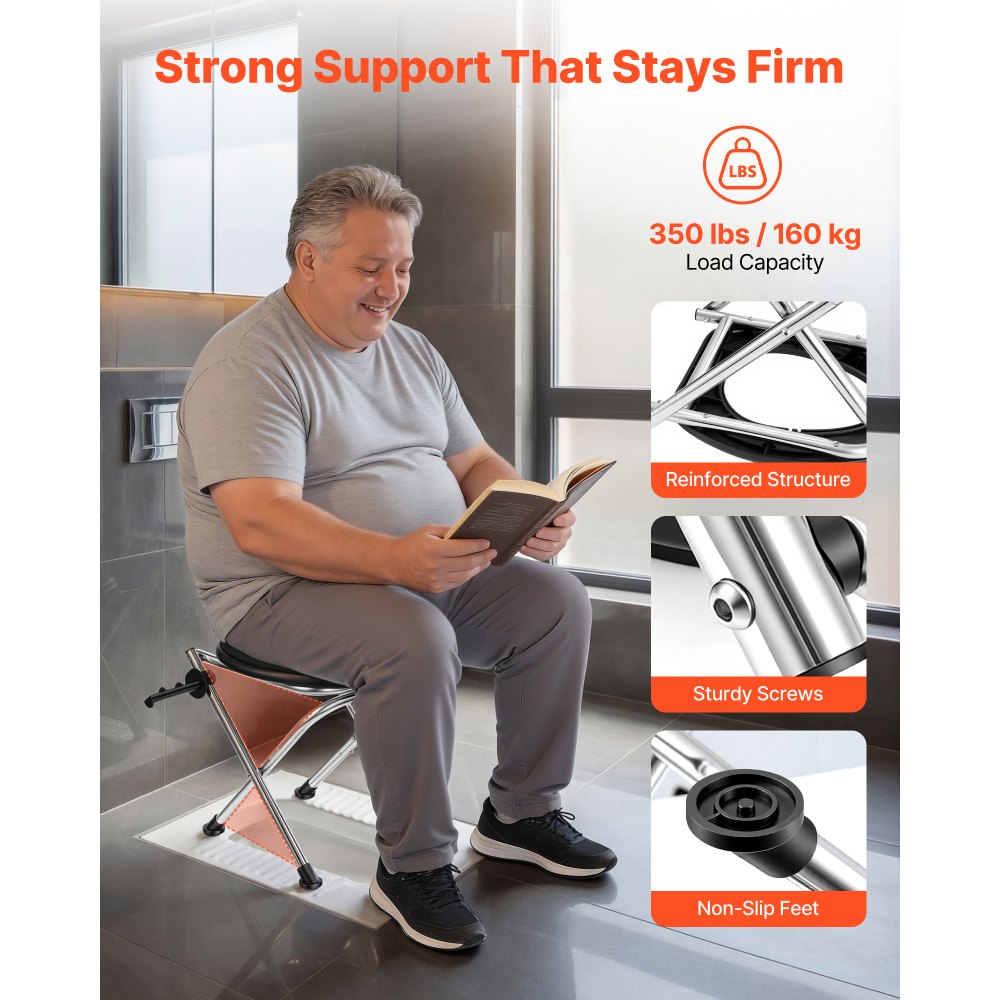 VEVOR Portable Toilet for Camping, 160 kg Weight Capacity, Stainless Steel Foldable Camp Travel Toilet with Soft Seat for Adults, Suitable for Truckers, RV Travel, Camping, Road Trips, Outdoor Use