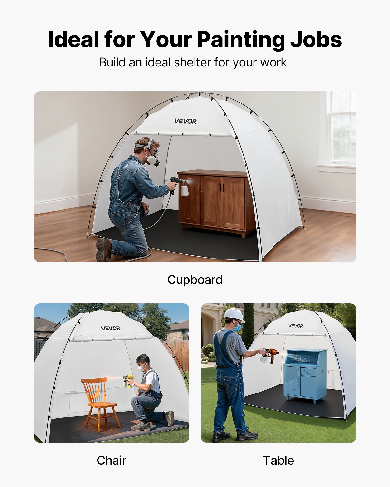 VEVOR Tenda per Cabina di Verniciatura a Spruzzo Portatile Area Lavoro 233x172x190 cm, Tenda per Verniciatura a Spruzzo Cabina Impermeabile e Pieghevole con Pavimento Integrato Porta Avvolgibile