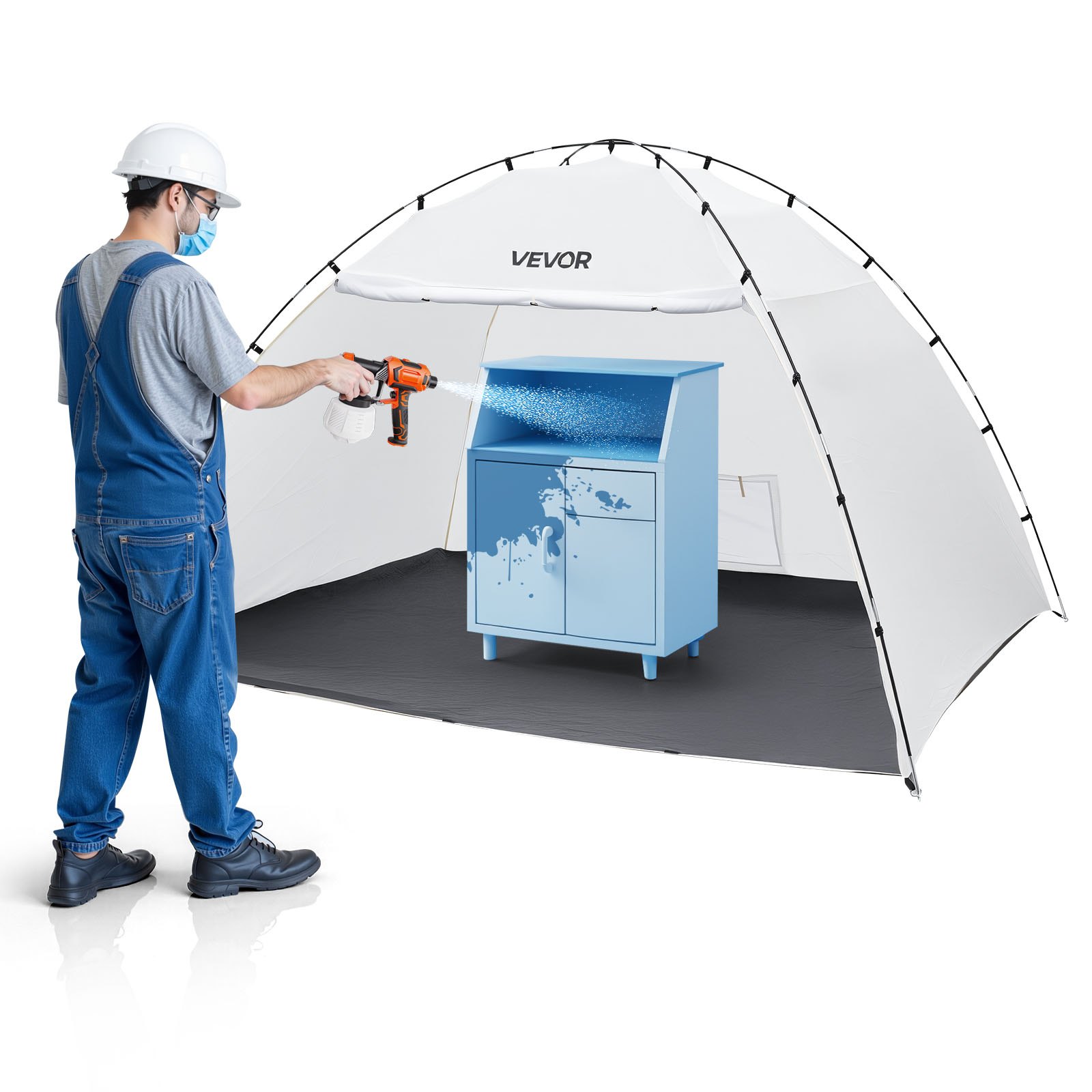 VEVOR Tenda per Cabina di Verniciatura a Spruzzo Portatile Area Lavoro 293x230x188 cm, Tenda per Verniciatura a Spruzzo Cabina Pieghevole Pavimento Integrato Porta Avvolgibile per Armadi Sedie Tavoli