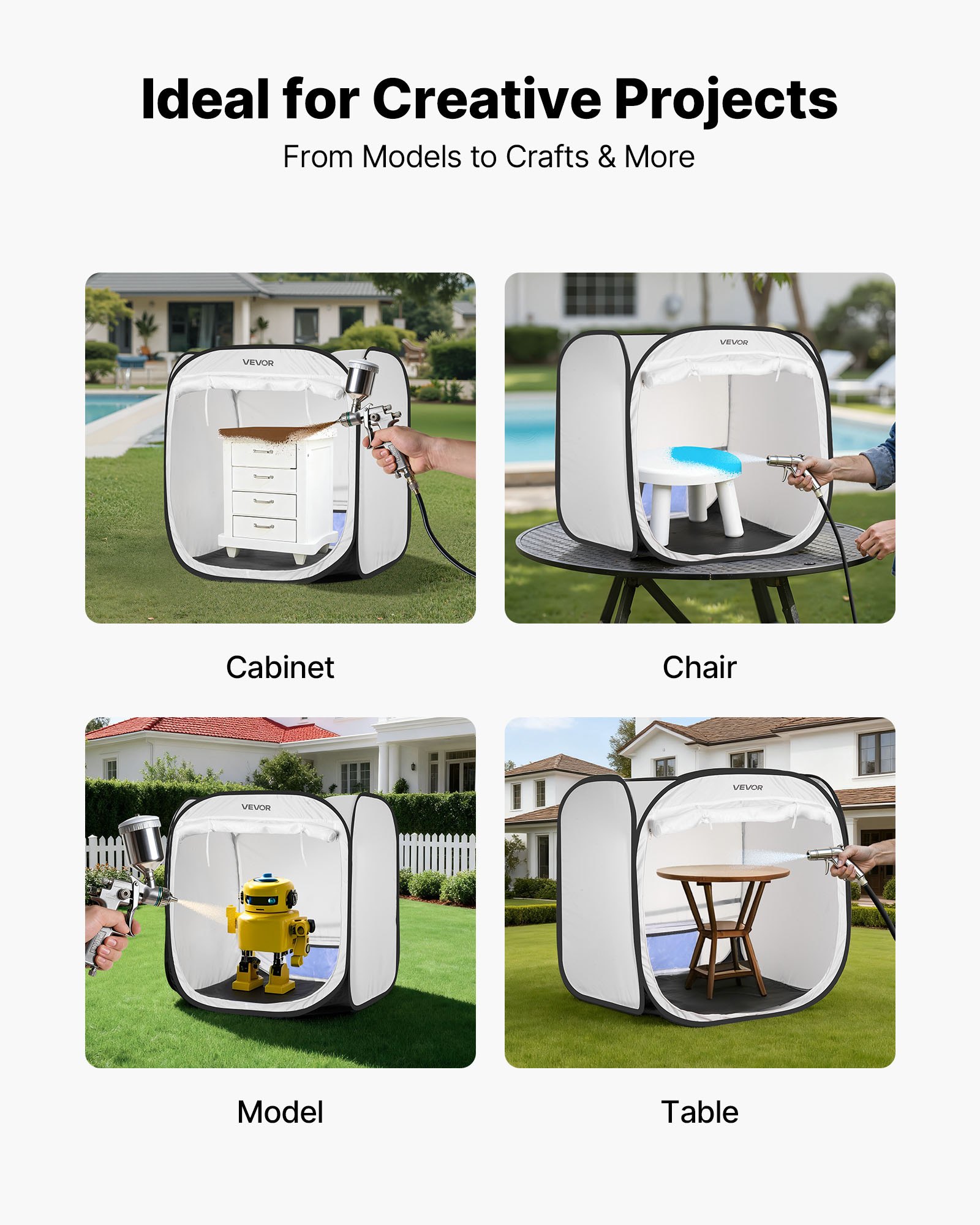 VEVOR Tenda per Cabina di Verniciatura a Spruzzo Portatile Area Lavoro 72x72,5x5 cm, Tenda per Verniciatura a Spruzzo Cabina Pieghevole Pop-up per Modelli Piccoli, Progetti Fai-da-te