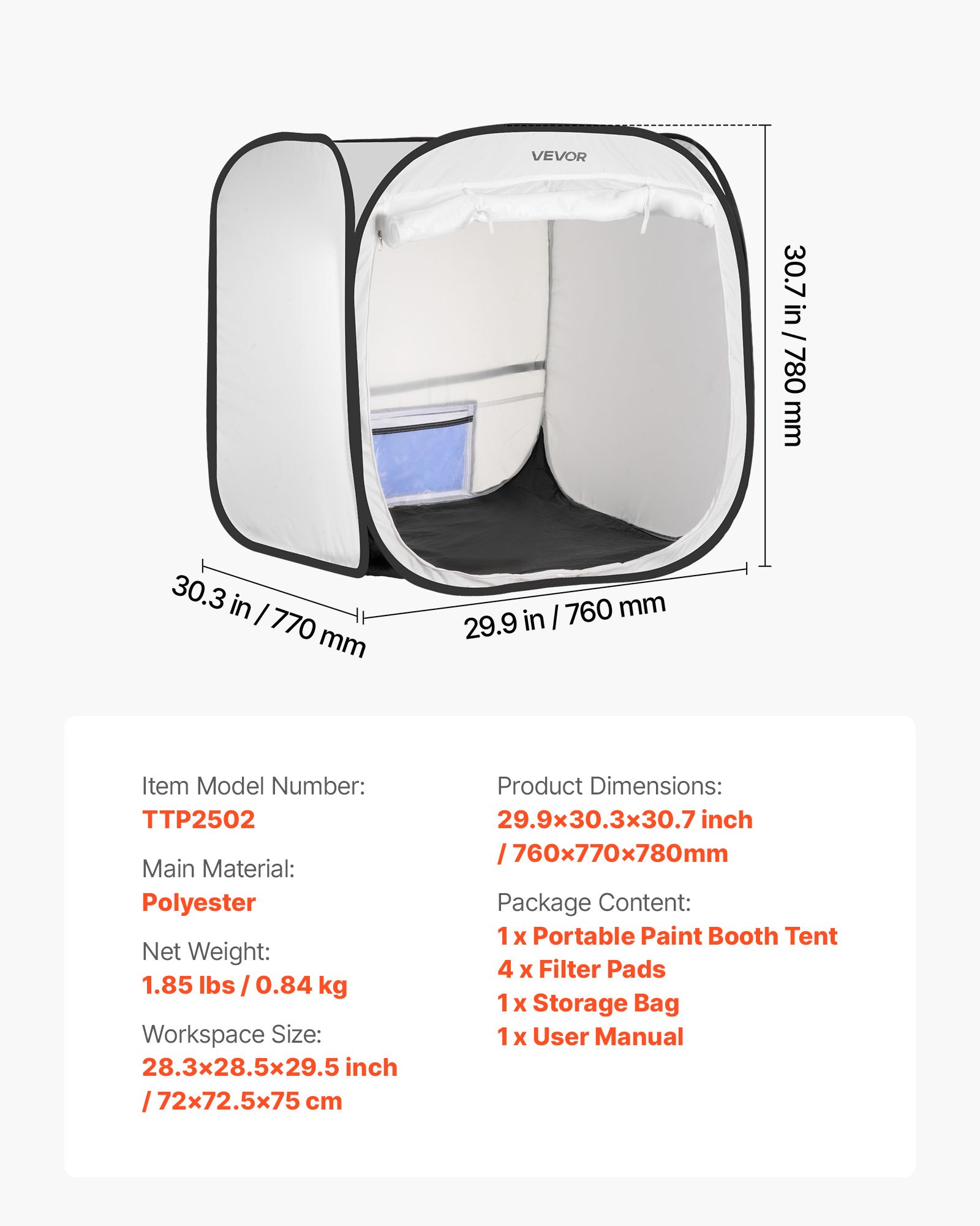 VEVOR Tenda per Cabina di Verniciatura a Spruzzo Portatile Area Lavoro 72x72,5x5 cm, Tenda per Verniciatura a Spruzzo Cabina Pieghevole Pop-up per Modelli Piccoli, Progetti Fai-da-te