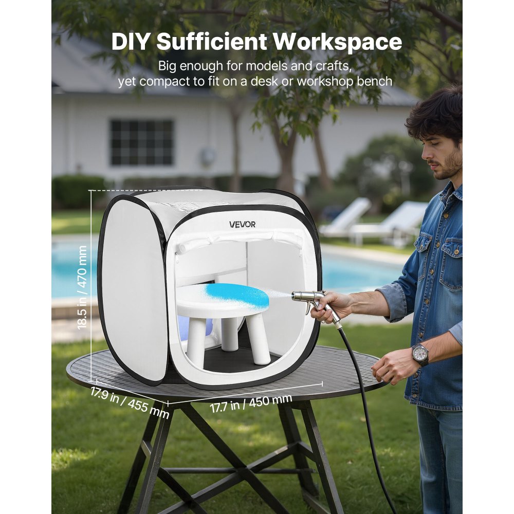 VEVOR Tenda per Cabina di Verniciatura a Spruzzo Portatile Area Lavoro 40,5x40,5x43 cm, Tenda per Verniciatura a Spruzzo Cabina Pieghevole Pop-up per Modelli Piccoli, Vasi, Sculture, Fai-da-te