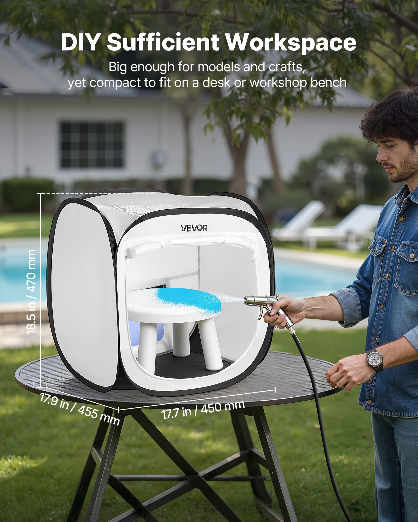 VEVOR Tenda per Cabina di Verniciatura a Spruzzo Portatile Area Lavoro 40,5x40,5x43 cm, Tenda per Verniciatura a Spruzzo Cabina Pieghevole Pop-up per Modelli Piccoli, Vasi, Sculture, Fai-da-te