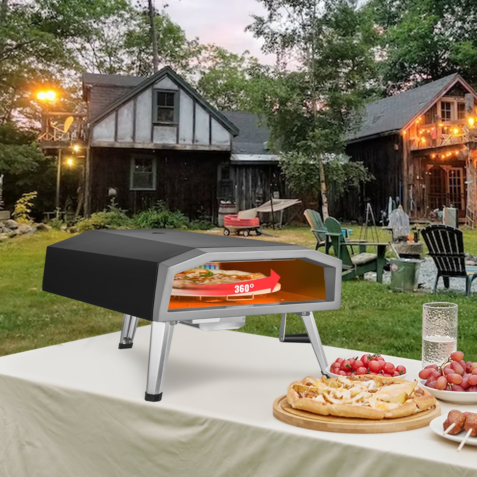 VEVOR Forno di Pizza Portatile 16 Pollici da Giardino Alimentazione a Gas Pietra di Pizza Girevole 360° Temperatura Max. 540℃, Forno Pizza Portatile per BBQ Festa Evento all'Aperto Misura 16 Pollici