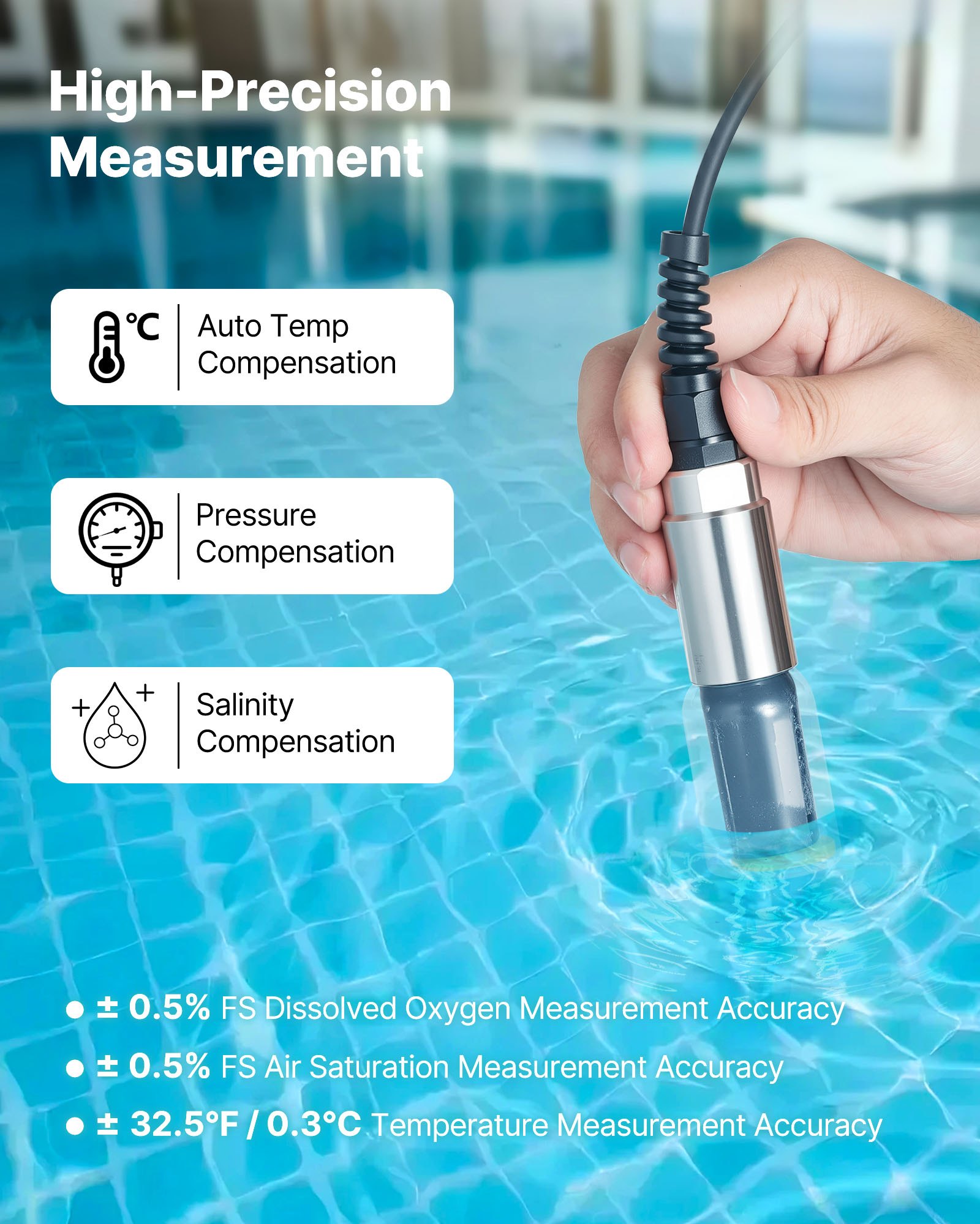 VEVOR Dissolved Oxygen Meter, 0.0-20.0 mg/L Measurement Range, Portable Dissolved Oxygen Tester Kit with 4 m Electrode Cable, Membrane Set and Carrying Case, Data Sets Storage, DO Meter for Ponds