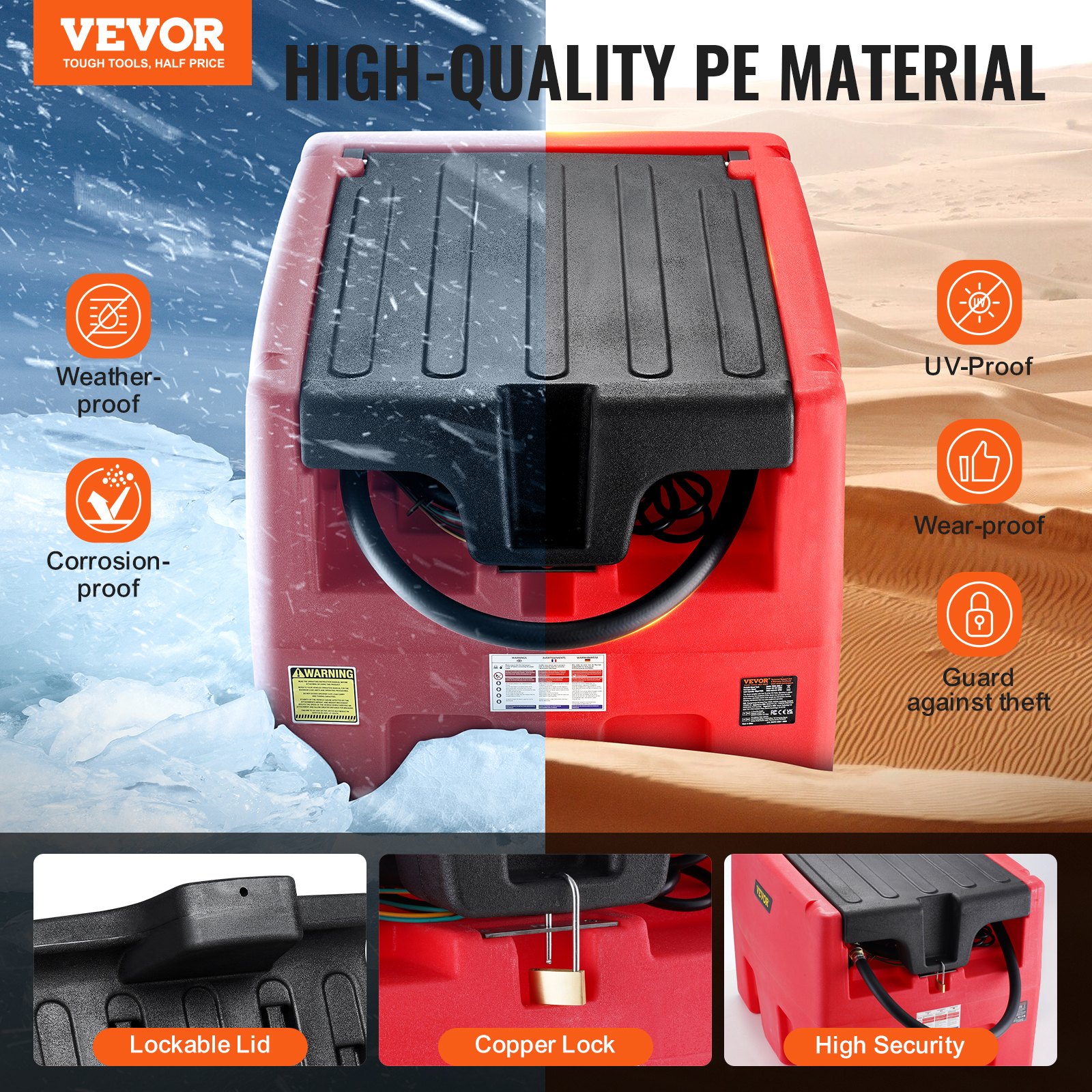 VEVOR Serbatoio Benzina Diesel Portatile 182L, Serbatoio Rifornimento Carburante, Pompa di Trasferimento 12V, 40 L/Min, Tubo Flessibile 4 m, Pistola per Rifornimento per Veicoli Settore Agricolo