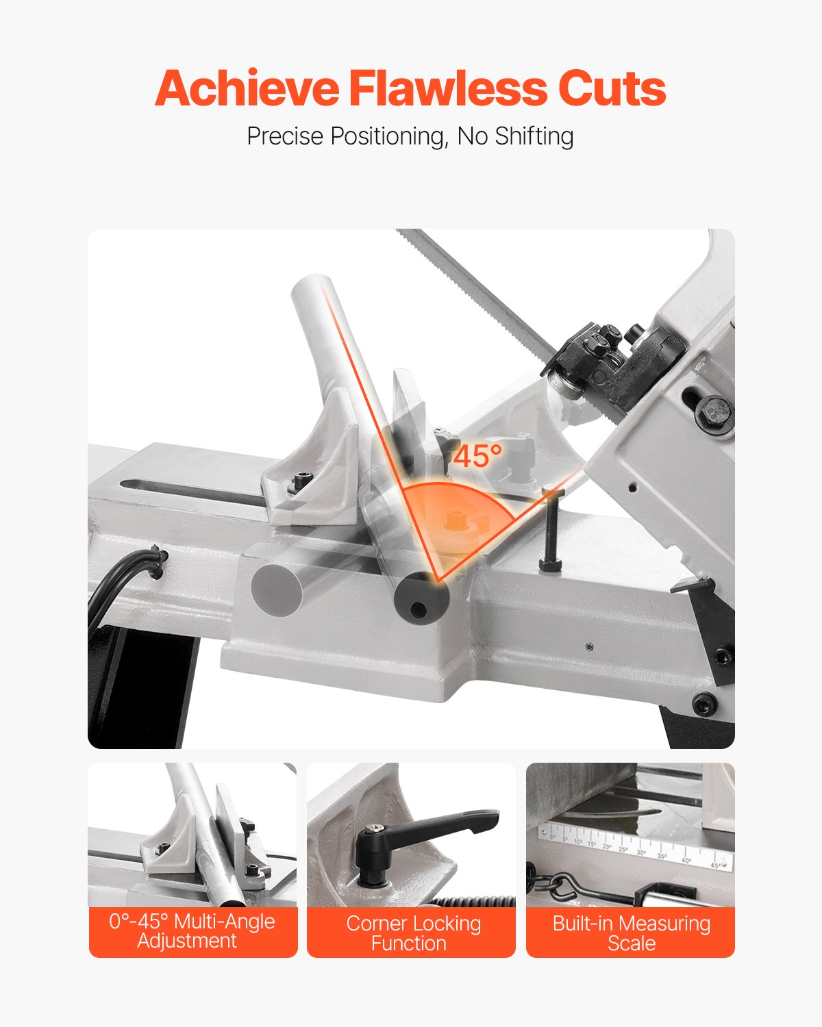 VEVOR Troncatrice a Nastro Orizzontale per Metallo 10,16 x 15,24 cm Troncatrice a Nastro per Taglio Verticale in Metallo con Motore 550 W Regolazione dell'Angolo 0 a 45° per Plastica