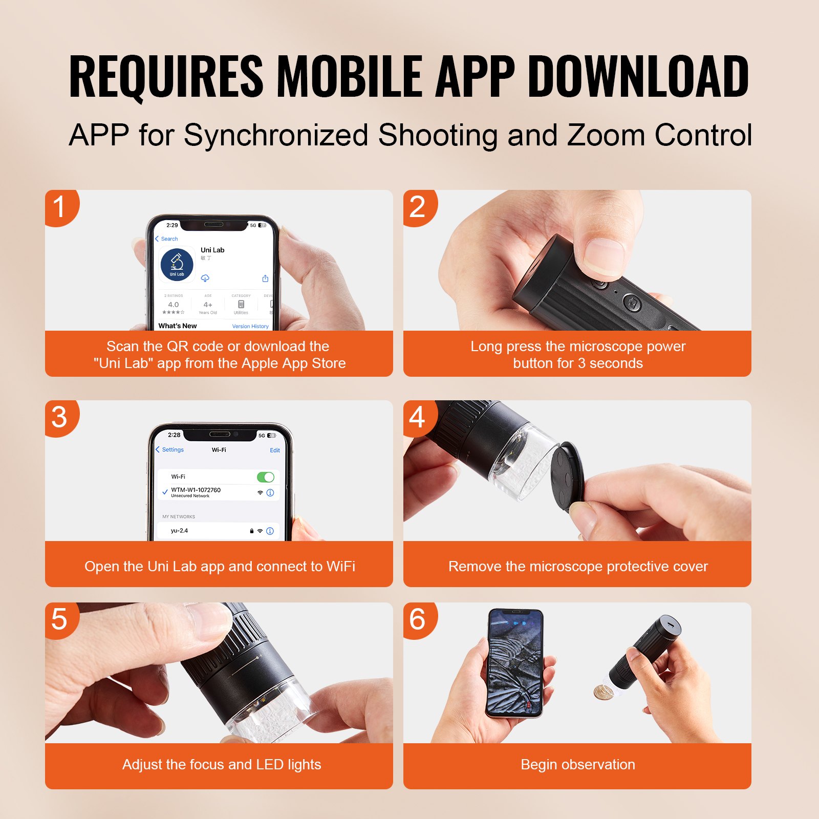 VEVOR Microscopio Digitale Endoscopio Portatile Ingrandimento 50-1000X Funzioni Foto Video Collegato al PC Cellulare Compatibile, Microscopio Digitale Portatile Connessione USB Osservazione all'aperto