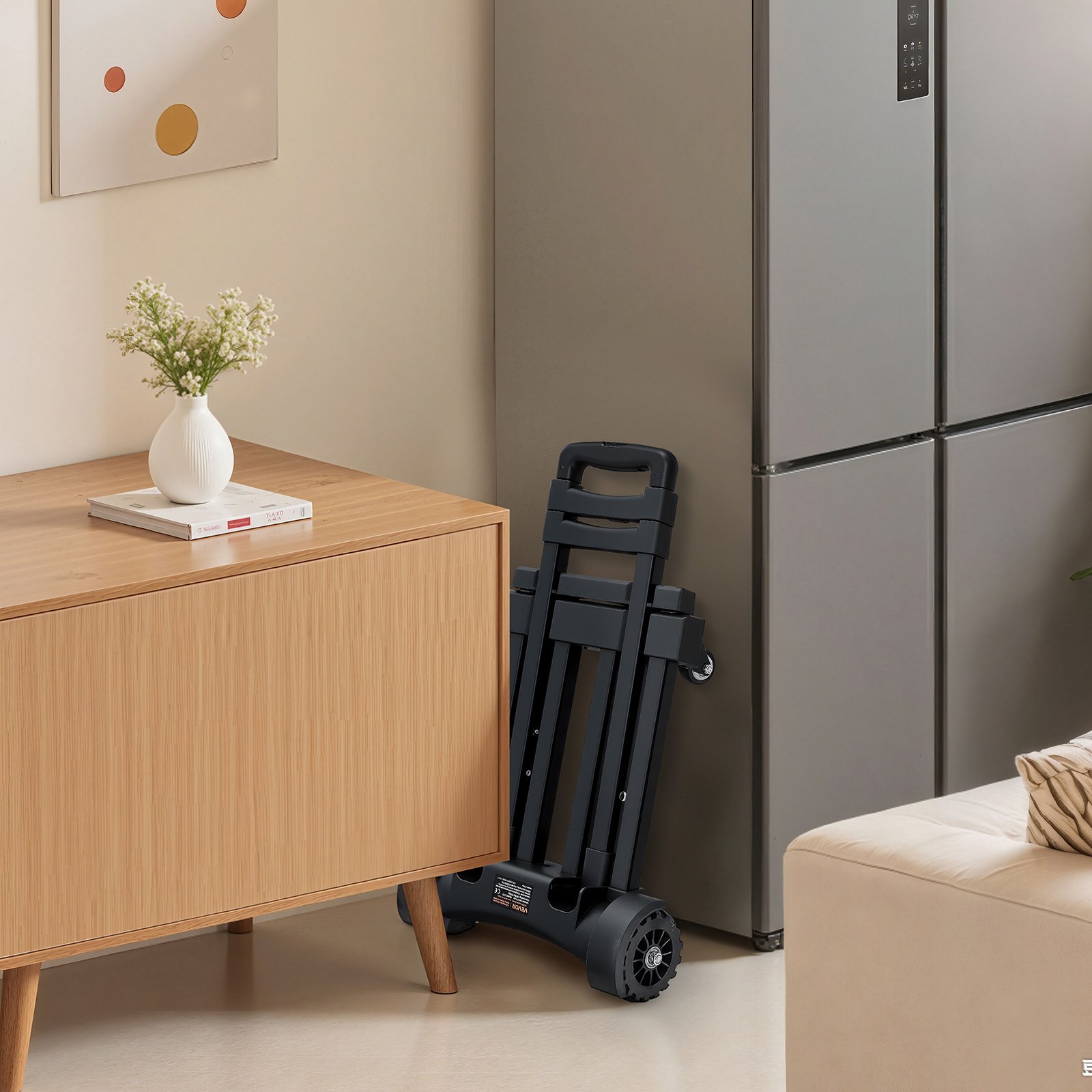 VEVOR Carrello a Mano Pieghevole, Capacità di Carico di 135 kg, Carrello Portabagagli Pieghevole con 4 Ruote, 2 Corde Elastiche e Base Espandibile, Carrello Multiuso per Trasporto Bagagli