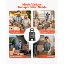 VEVOR Carrello a Mano Pieghevole, Capacità di Carico di 49,9 kg, Carrello Portabagagli Pieghevole con 2 Ruote, 1 Corda Elastica, Carrello Multiuso per Trasporto Bagagli, Ufficio, Trasloco, Nero