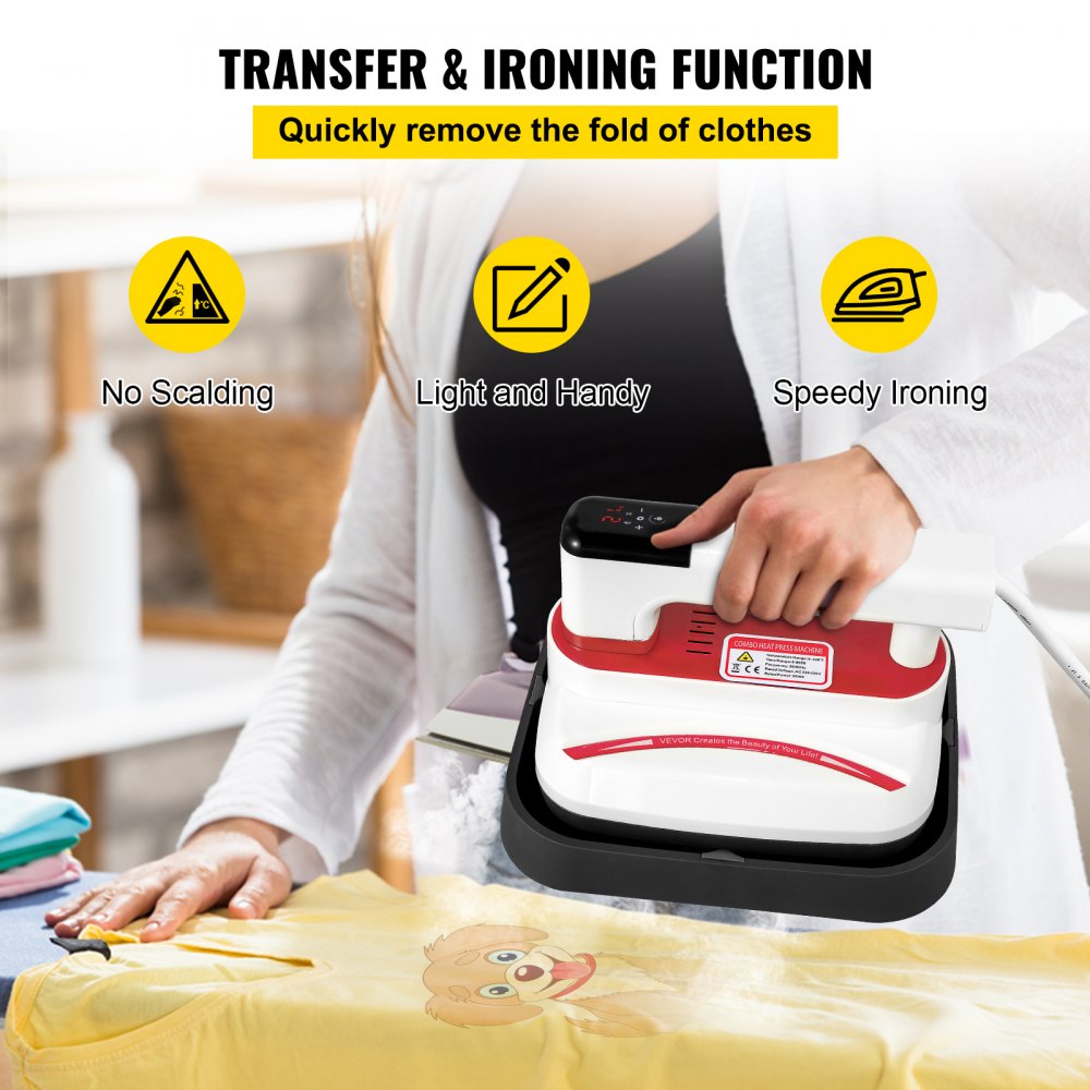 VEVOR Mini Press 7 x 8 Pollici Mini Press 800W, Rosso Pratico Pressa Portatile, Mini Touch Screen ad Alta sensibilità, Mini Press Funzione Vibrante Pressa di Magliette di affidabile Riscaldamento