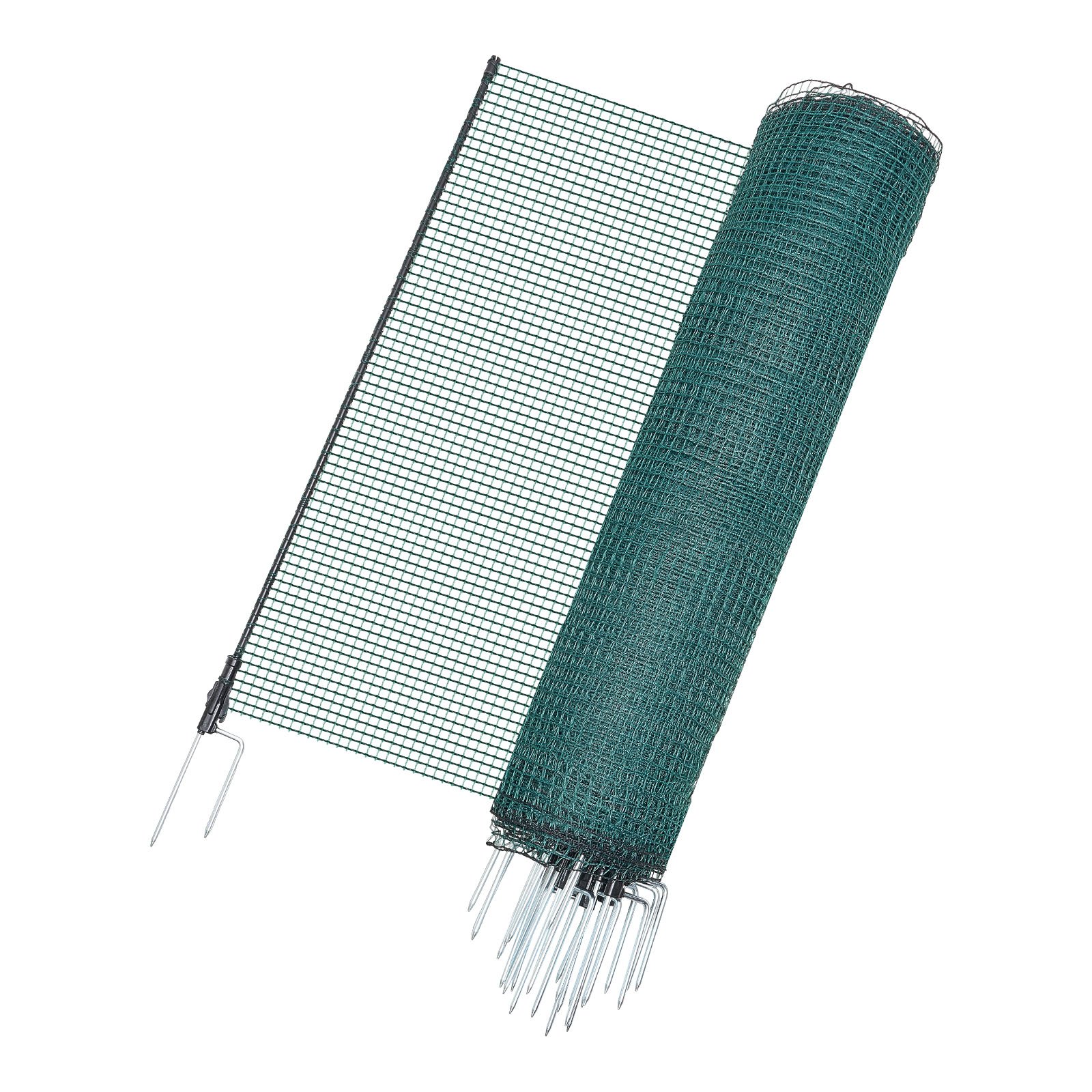 VEVOR Temporary Fence with Posts, 0.9 x 25m Plastic Mesh Fencing, Garden Safety Fences Netting with Double-Spike Stakes & Guy Ropes, Temporary Fence for Dogs, Chickens, Plants, Outdoor Yards