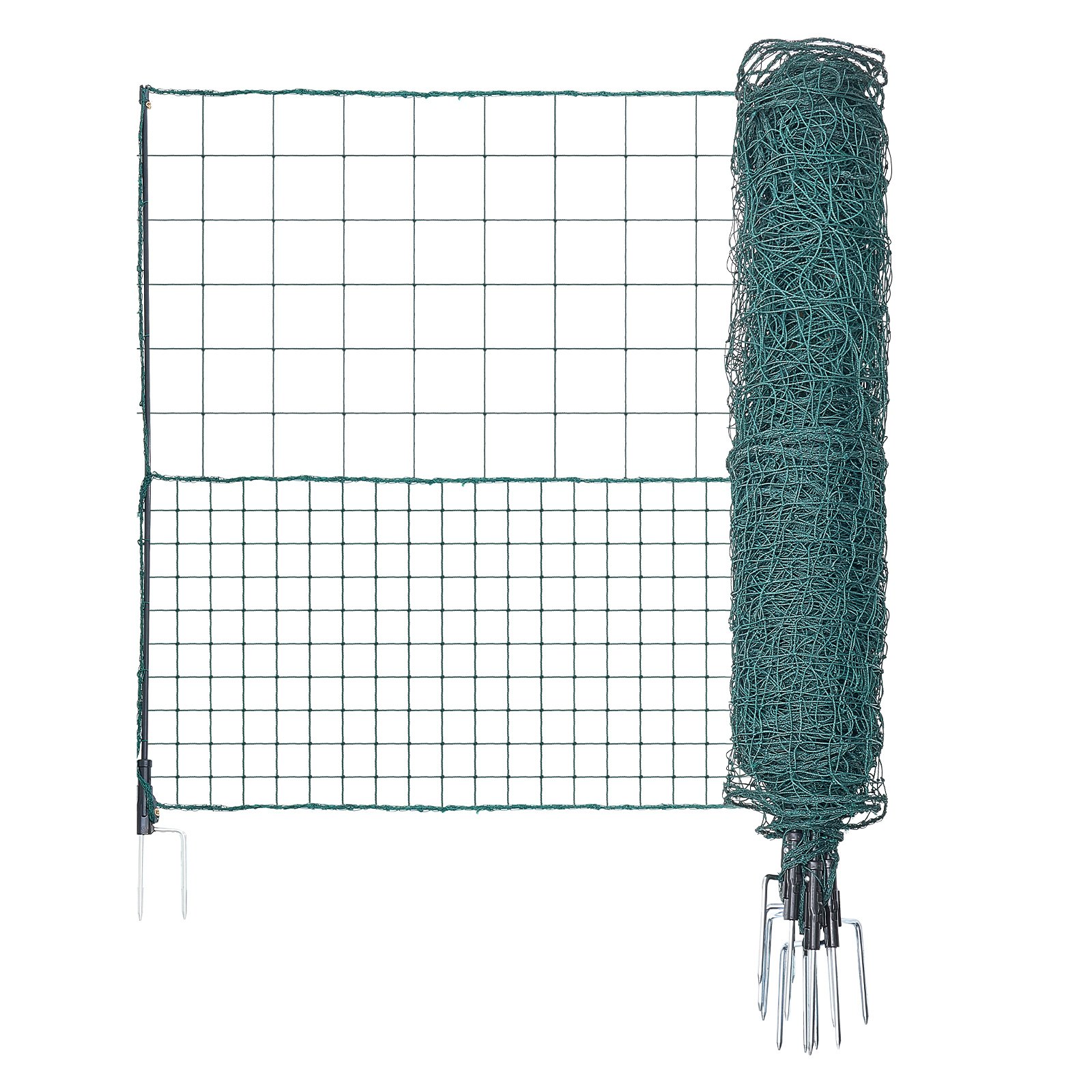 VEVOR Temporary Fence with Posts, 1.25 x 25m Plastic Mesh Fencing, Garden Safety Fences Netting with Double-Spike Stakes & Guy Ropes, Temporary Fence for Dogs, Chickens, Plants, Outdoor Yards