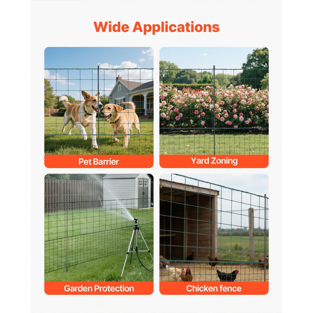 VEVOR Temporary Fence with Posts, 1.05 x 50m Plastic Mesh Fencing, Garden Safety Fences Netting with Double-Spike Stakes & Guy Ropes, Temporary Fence for Dogs, Chickens, Plants, Outdoor Yards