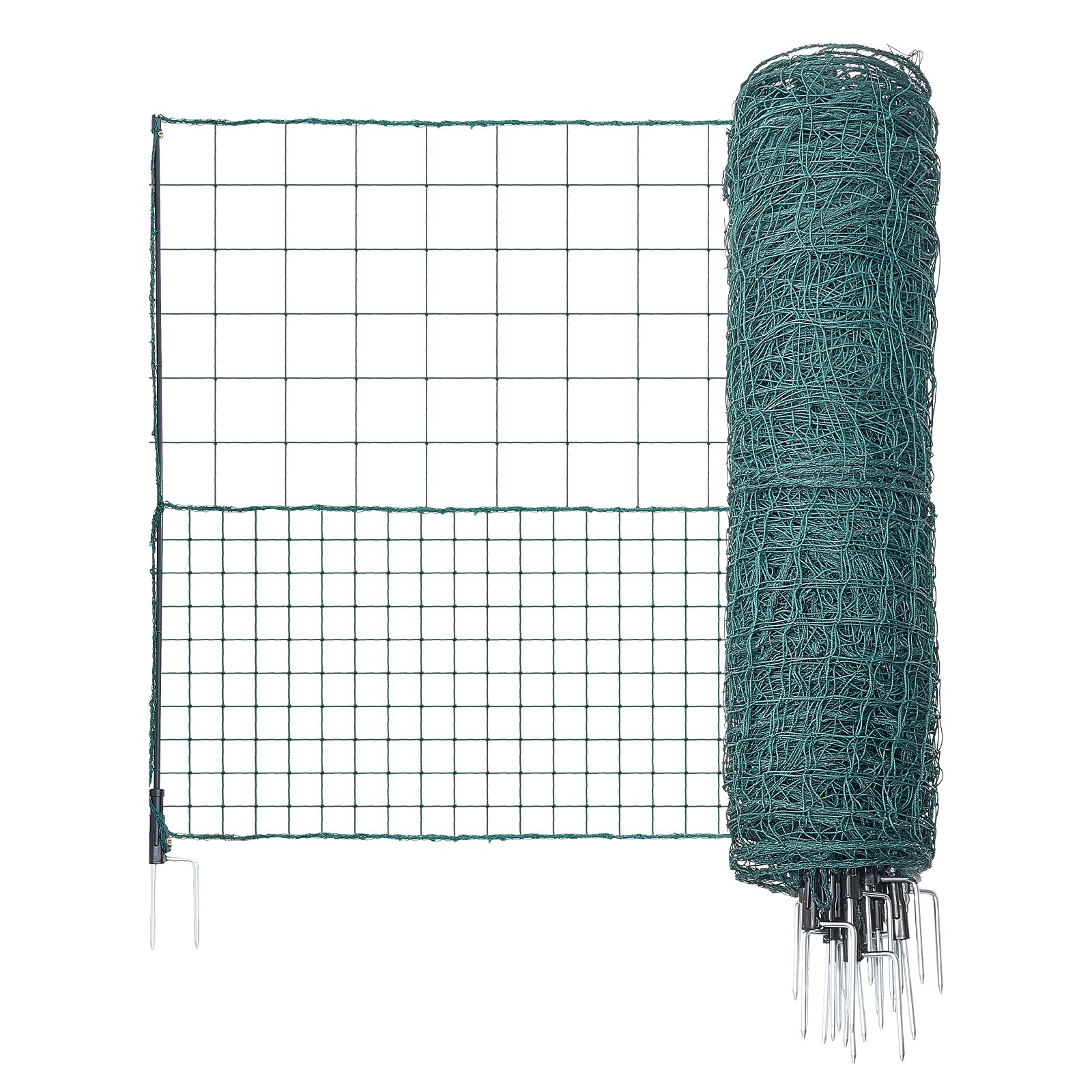 VEVOR Temporary Fence with Posts, 1.05 x 50m Plastic Mesh Fencing, Garden Safety Fences Netting with Double-Spike Stakes & Guy Ropes, Temporary Fence for Dogs, Chickens, Plants, Outdoor Yards