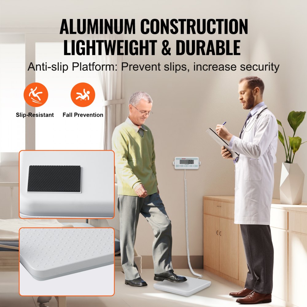 VEVOR Portable Medical Scale, Professional Doctor's Scale for Weighing - with Non-Slip Platform, 2 Units, Hold and Tare Function, Digital Doctor's Scale for Gym, Home, Hospital, Weight Capacity 209 kg