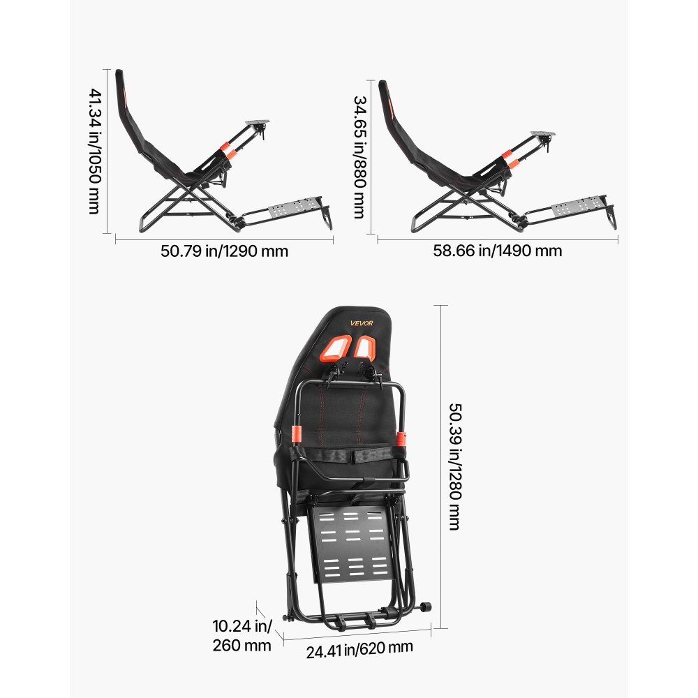 VEVOR Supporto per Volante da Corsa Portatile, Pieghevole e Regolabile, Larghezza Interna del Sedile di 470 mm, Logitech G923/G920/G29, Thrustmaster T248P, Fanatec, Hori, Mad Catz, Nero