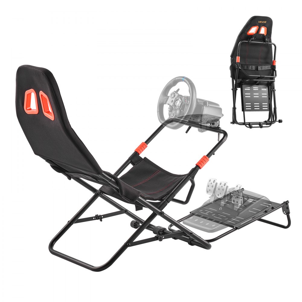 VEVOR Supporto per Volante da Corsa Portatile, Pieghevole e Regolabile, Larghezza Interna del Sedile di 470 mm, Logitech G923/G920/G29, Thrustmaster T248P, Fanatec, Hori, Mad Catz, Nero