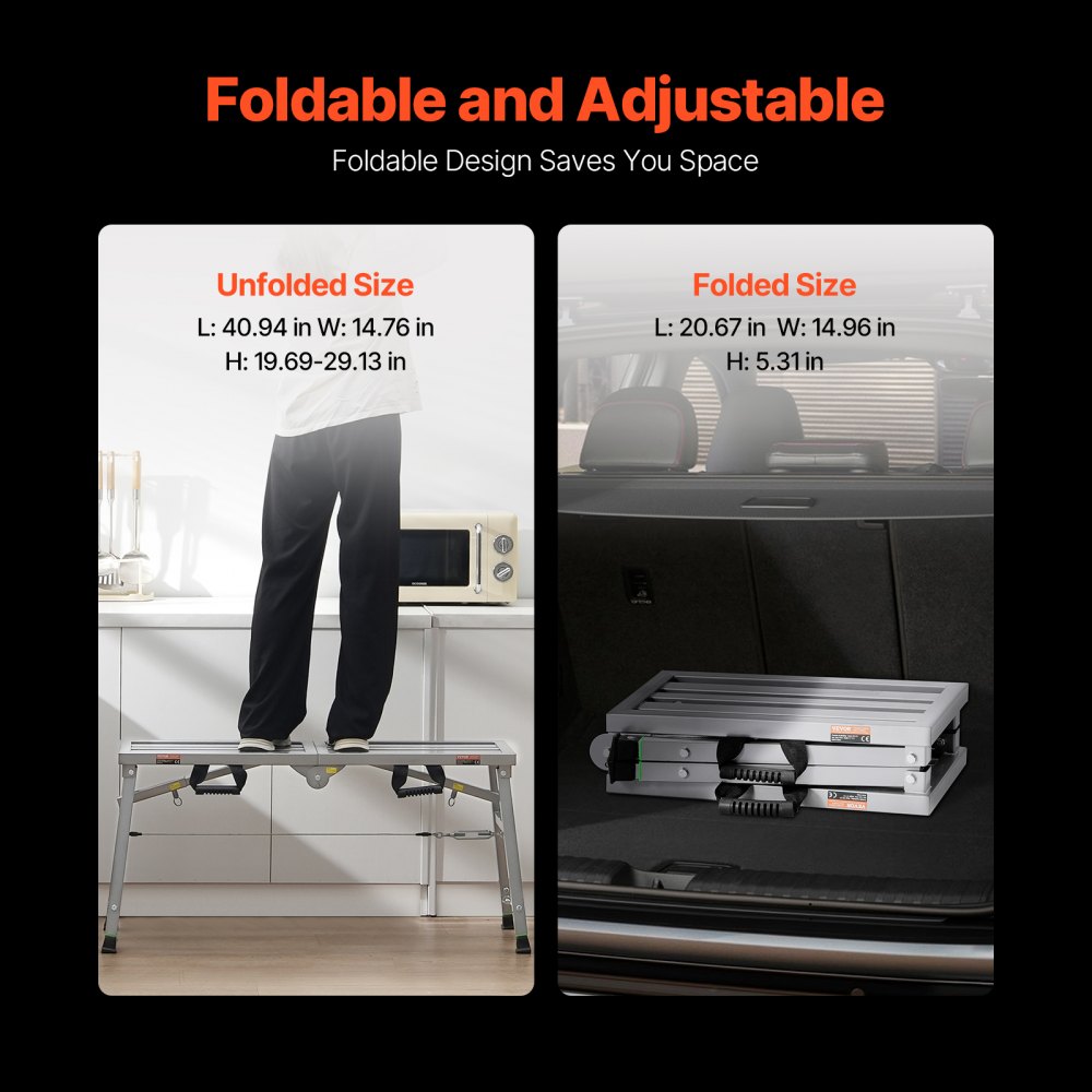 VEVOR work platform 500-740 mm, foldable stepladder made of alloy steel, portable work platform, load capacity 180 kg, step stool for painting drywall, cleaning, washing