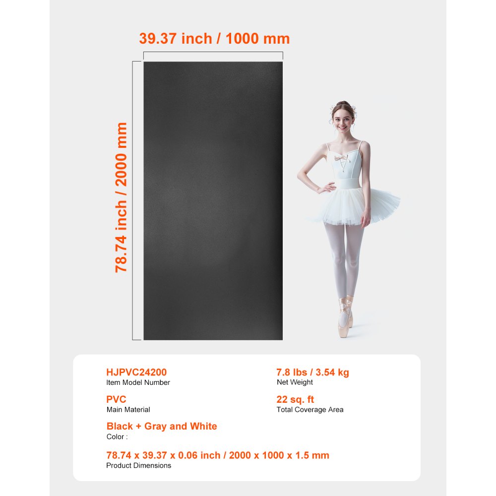 VEVOR Tappetino Yoga Portatile 2000 x 1000 mm Pista da Ballo con Borsa Organizzatore, Tappetini per Esercizi Spessi 1,5 mm Tappetini Antiscivolo per Allenarsi a Casa, Area di Copertura di 2,04 m²