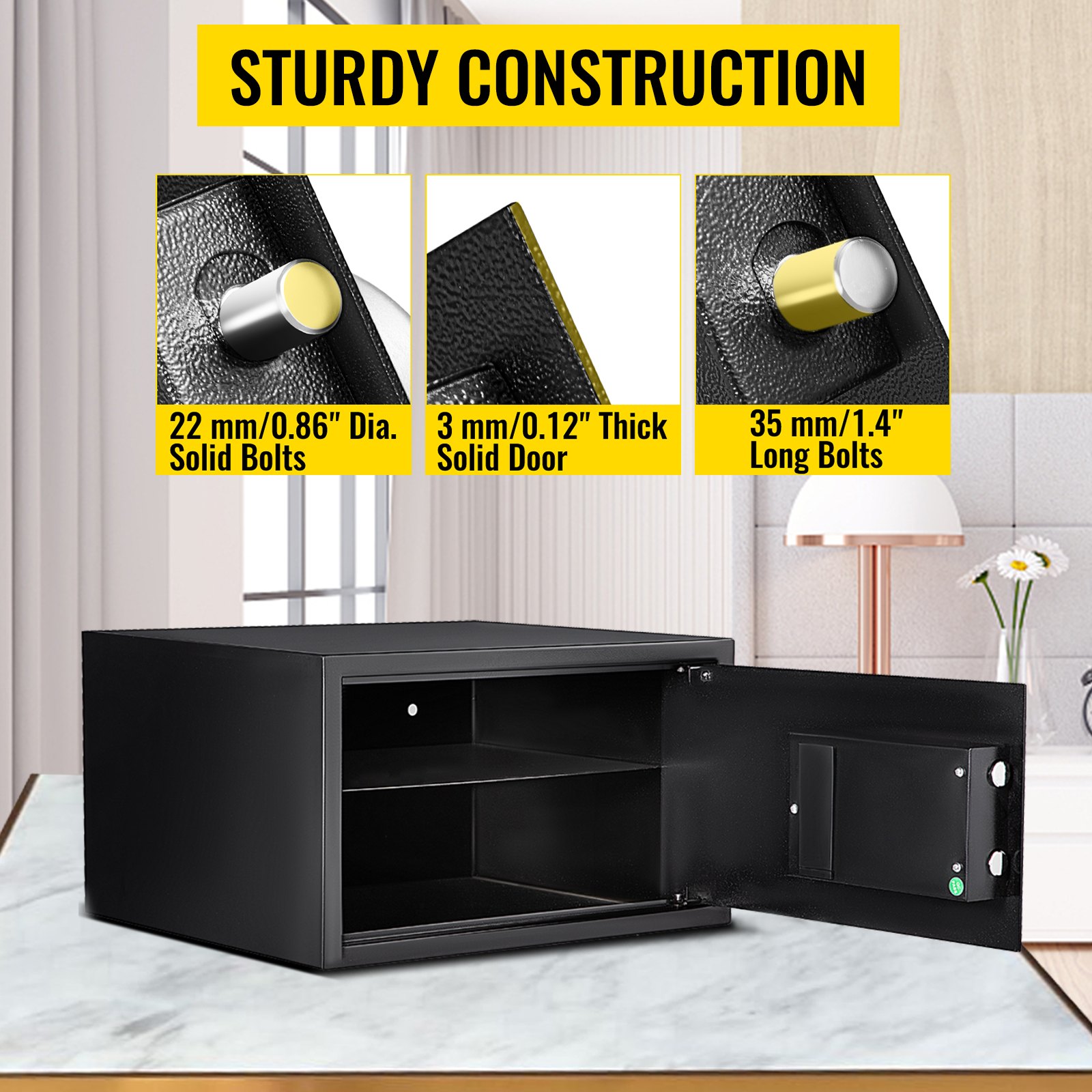 VEVOR Cassaforte da Armadio 28L, Cassaforte da Mobile Premium in Nero, Cassaforte Elettronica con 2 Chiavi, Cassaforte da Cassetto in Acciaio al Carbonio, con Borsa Ignifuga, per Casa, Hotel, Ufficio