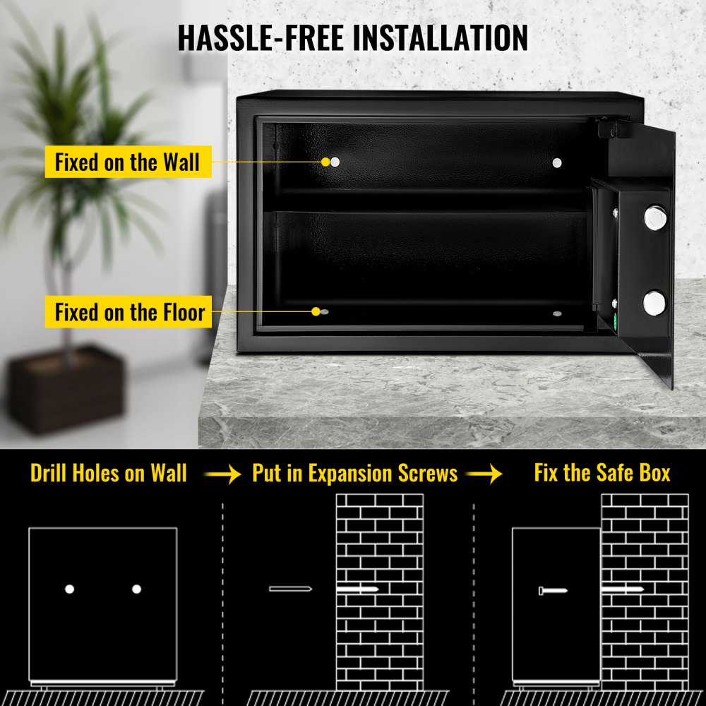 VEVOR Cassaforte da Armadio 34L, Cassaforte da Mobile Premium in Nero, Cassaforte Elettronica con 2 Chiavi, Cassaforte da Cassetto in Acciaio al Carbonio, con Borsa Ignifuga, per Casa, Hotel, Ufficio