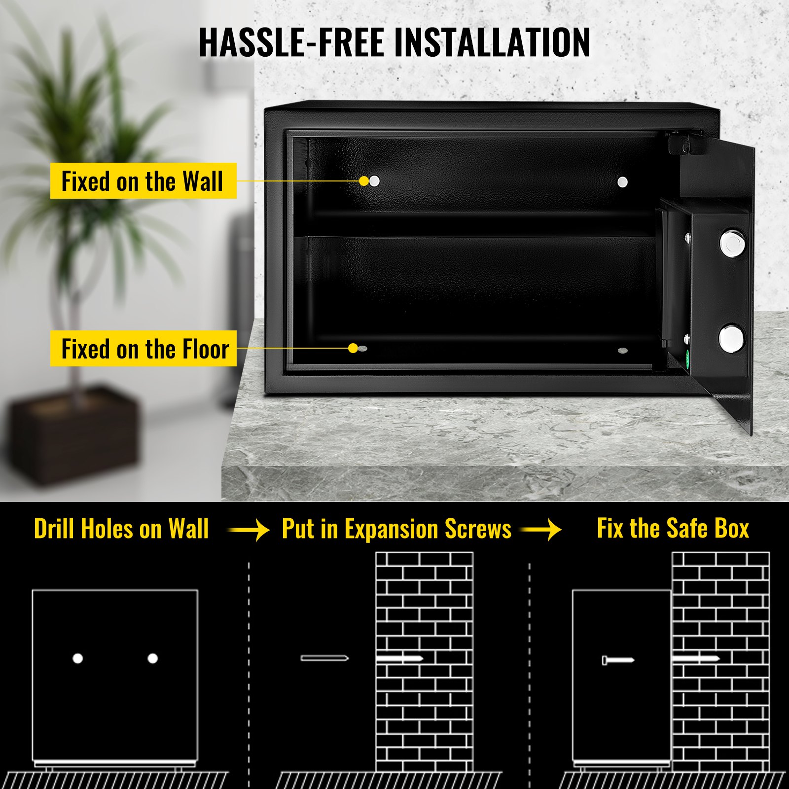 VEVOR Cassaforte da Armadio 34L, Cassaforte da Mobile Premium in Nero, Cassaforte Elettronica con 2 Chiavi, Cassaforte da Cassetto in Acciaio al Carbonio, con Borsa Ignifuga, per Casa, Hotel, Ufficio