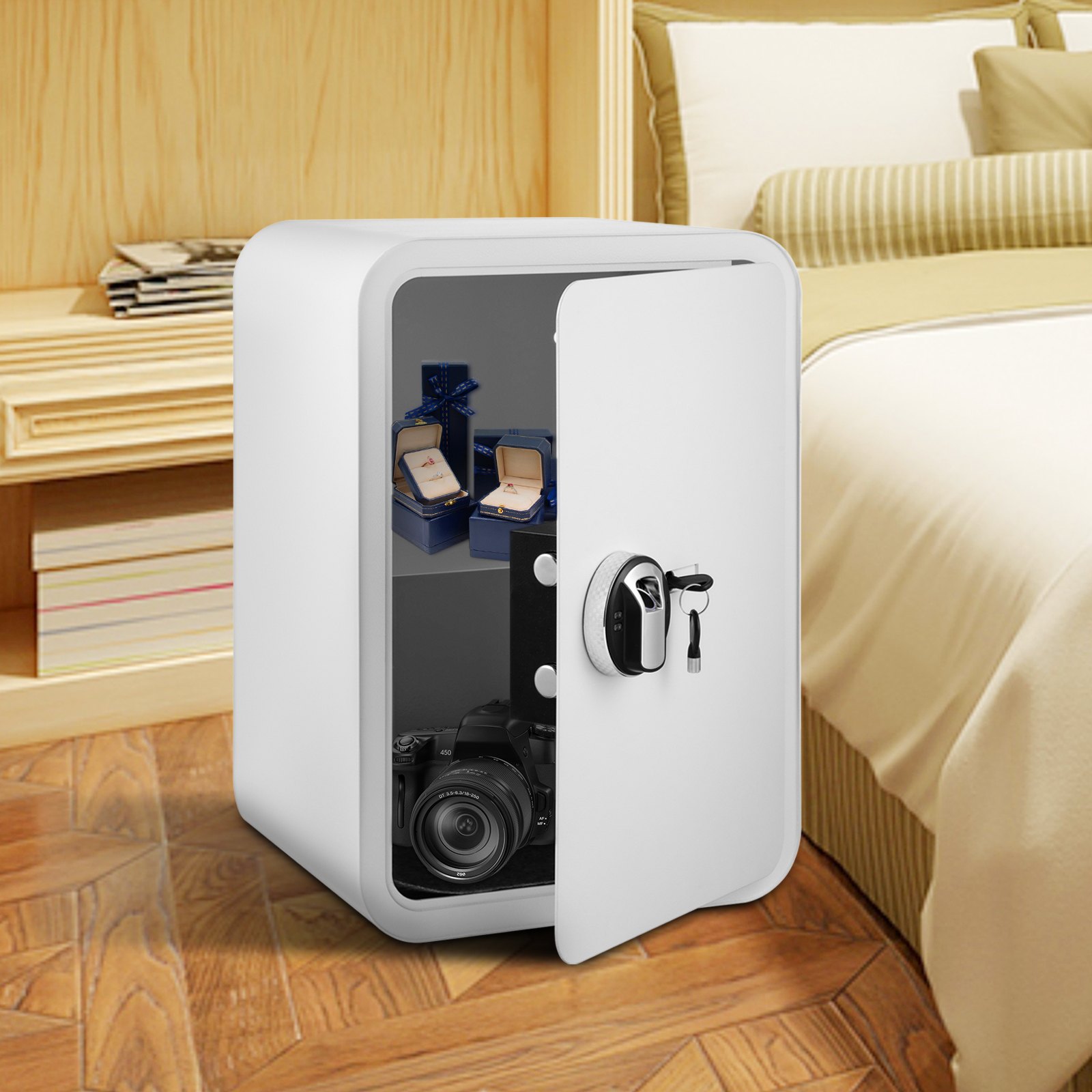 VEVOR Casseforte di Sicurezza Portatile, Cassetta con Blocco Tasti/Blocco Impronte Digitale 43x41x58 cm, Cassetta di Sicurezza Acciaio Legato per Riporre Pistole, Documenti Importanti, Gioielli Ecc