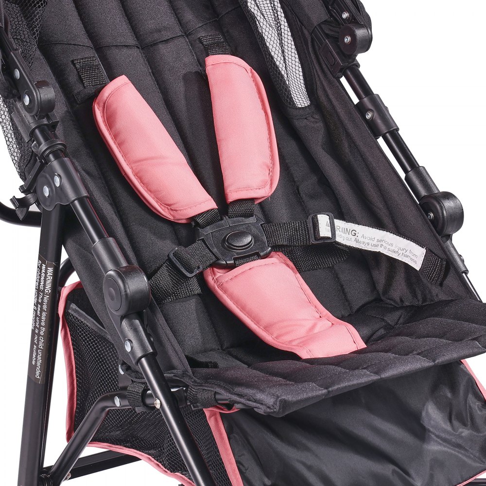 VEVOR Passeggino Leggero, 1170 x 340 x 240 mm Passeggino per Bambini a Ombrello, Schienale Reclinabile Multiposizione, Telaio in Acciaio al Carbonio, Ampio Cestino Portaoggetti, per Viaggi, Nero/Rosa