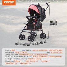 VEVOR Passeggino Leggero 1170 x 340 x 240 mm Passeggino per Bambini Nero/Rosa