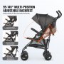 VEVOR Passeggino Leggero, 1170 x 340 x 240 mm Passeggino per Bambini Piccoli a Ombrello, Schienale Reclinabile Multiposizione, Telaio in Acciaio Carbonio, Ampio Cestino Portaoggetti, per Viaggi, Nero