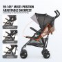 VEVOR Passeggino Leggero, 1170 x 340 x 240 mm Passeggino per Bambini a Ombrello, Schienale Reclinabile Multiposizione, Telaio in Acciaio al Carbonio, Ampio Cestino Portaoggetti, Grigio Chiaro/Nero
