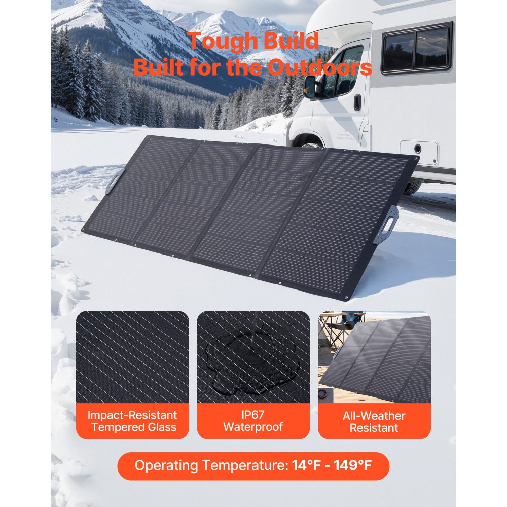 VEVOR Pannello Solare Pieghevole da 400 W, Pannello Solare Monocristallino Portatile con Uscita MC4 e Adattatore CC 10 in 1, IP67 Impermeabile per Centrali Elettriche, Campeggio, Escursioni