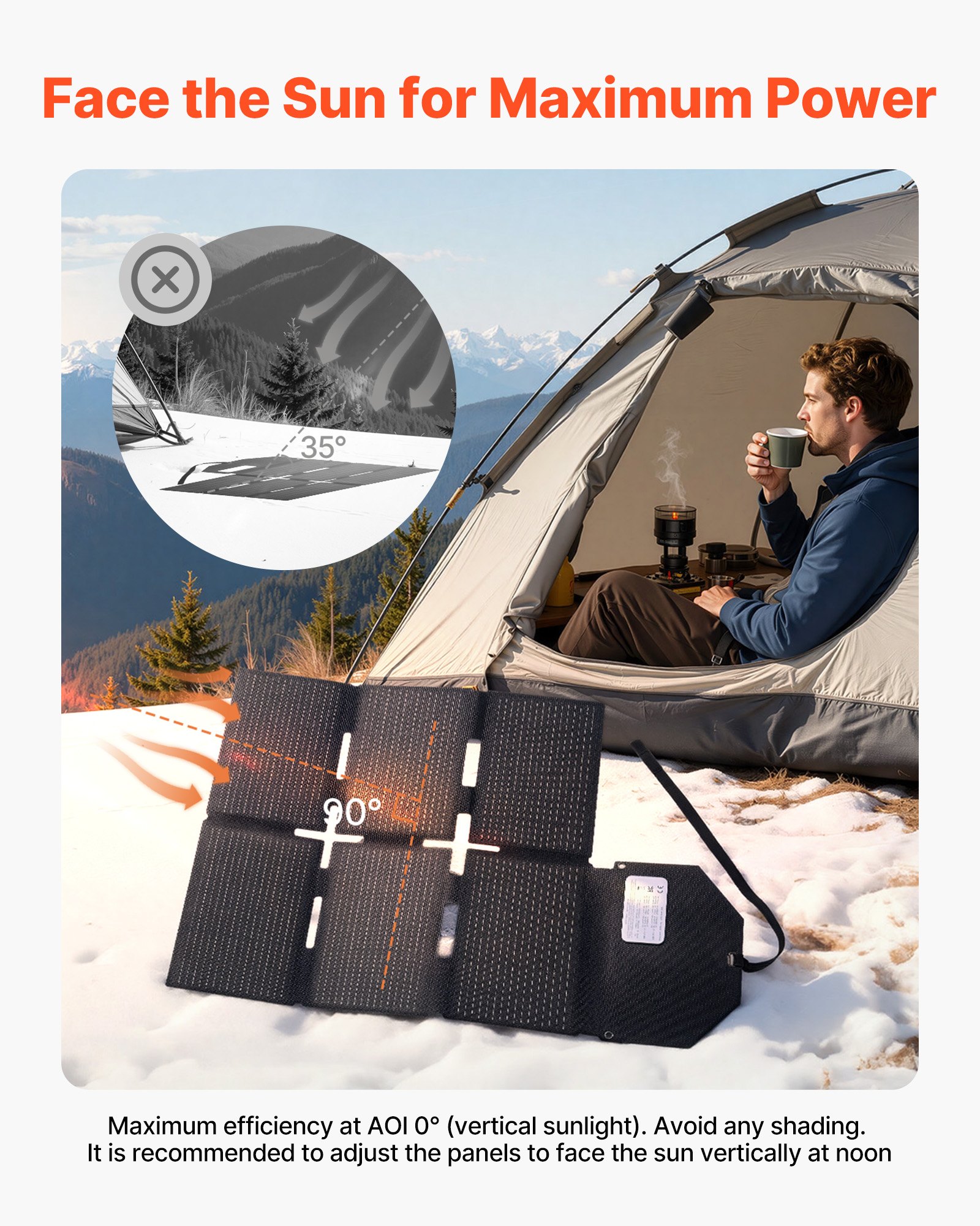 VEVOR 60W Foldable Solar Panel Charger, 16BB N-Type Monocrystalline Solar Panel 24% Efficiency, Lightweight Portable with MC4 Output, Type-C, USB-A & DC Ports for Power Stations Camping Hiking