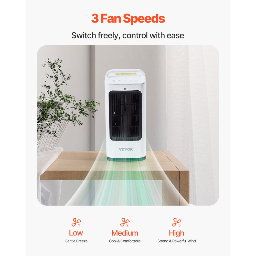 VEVOR Condizionatore Portatile Mini Ventilatore d'Aria Evaporativo Portatile, Mini Condizionatore d'Aria 3 Velocità Timer Intelligente 0-7H, Serbatoio dell'Acqua 1700 mL, Luce a 7 Colori per Ufficio