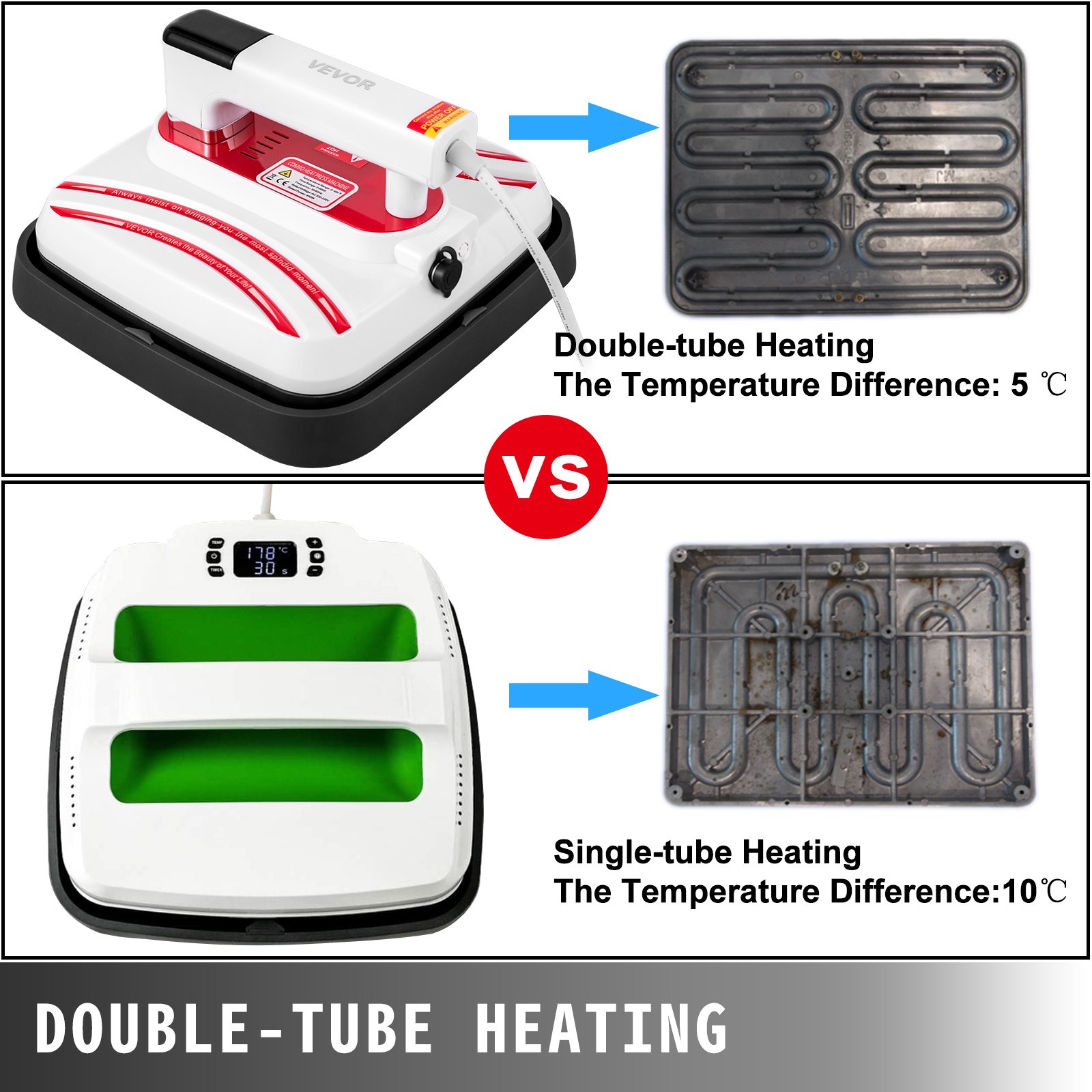 VEVOR Pressa di Calore 10 x 10 Pollici,Macchina Sublimazione Colore Rosso,Stampante per Maglie 800W,con Pressa per Tazza 220V,Heat Press Machine, per Cappellini T-Shirt e Altri Oggetti