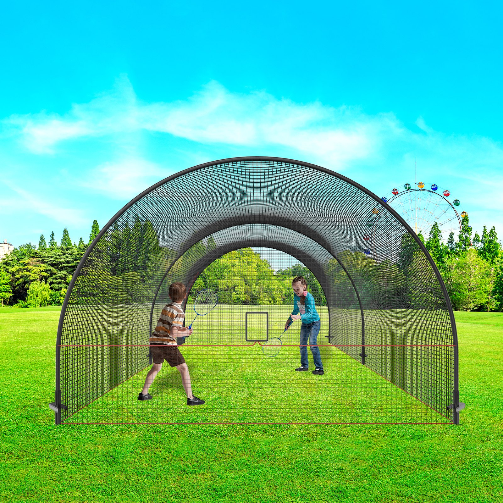 VEVOR Baseball Batting Cage Net with Frame and Net 6.7 x 3.6 x 2.4 m, Baseball Cage Net for Hitting and Setting Up, Baseball Net, Batting Cage for Youth or Adults, Black, Backyard