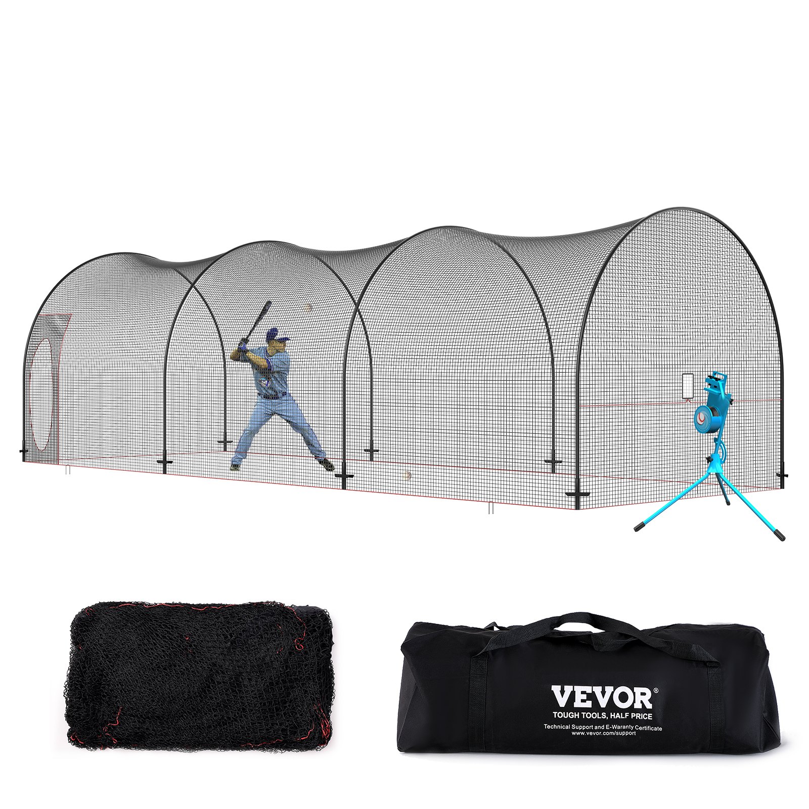 VEVOR Baseball Batting Cage Net with Frame and Net 10 x 3.6 x 3 m, Baseball Cage Net for Batting and Setting Up, Baseball Net, Batting Cage for Youth or Adults, Black, Backyard